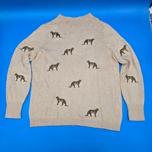 Chico's Size 1 (M 8)‎ Cashmere Blend Sweater Embroidered Leopard Print Mock Neck